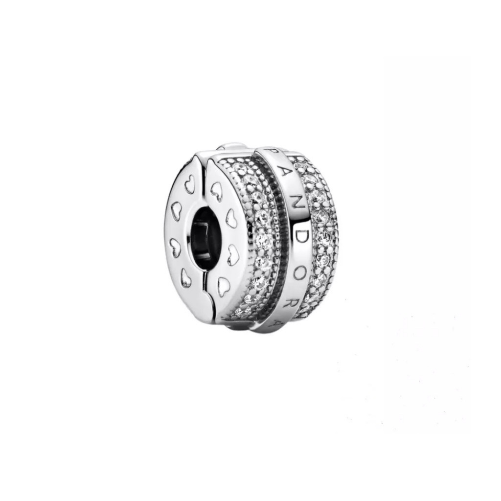 Charm khóa Pandora Sparkling Pavé Lines & Logo Clip Charm 1135 - Chuẩn Bạc S925