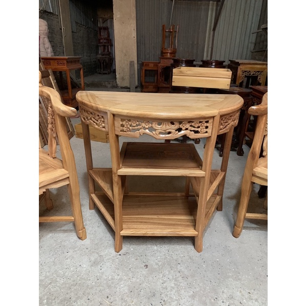 Bộ bàn ghế góc, bàn bán Nguyệt hoa mai bộ bàn trà tròn trang trí nhà của gỗ hương