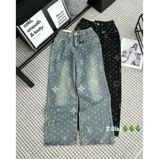 Quần jean ống suông, quần bò ống đứng cạp cao thiết kế dập họa tiết LV sịn sò siêu Hot mẫu mới QCCC LuciK Shop QD0039