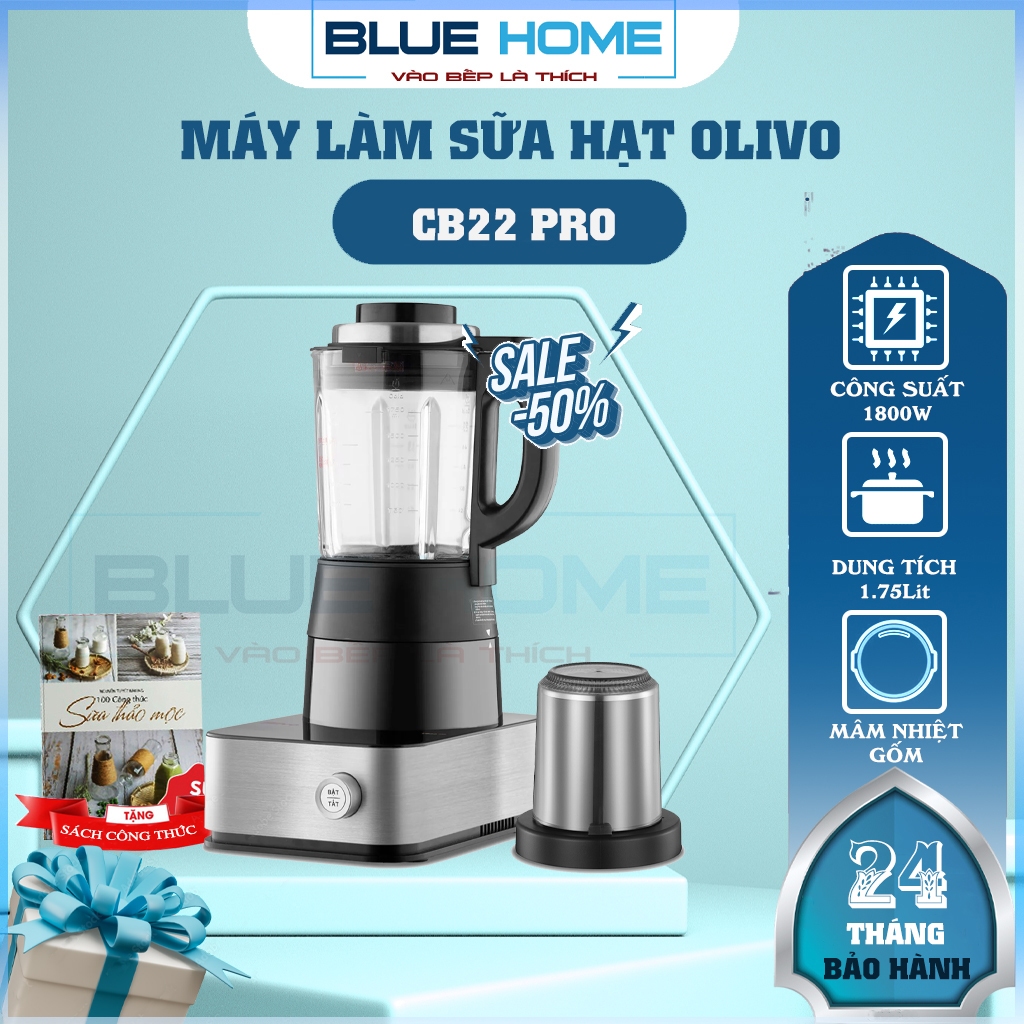 Máy Làm Sữa Hạt OLIVO CB22 PRO, 14 Chức Năng - 1800W-1.75Lit, Mâm Nhiệt Gốm Chống Dính – Độ Ồn Thấp, Hàng Chính Hãng