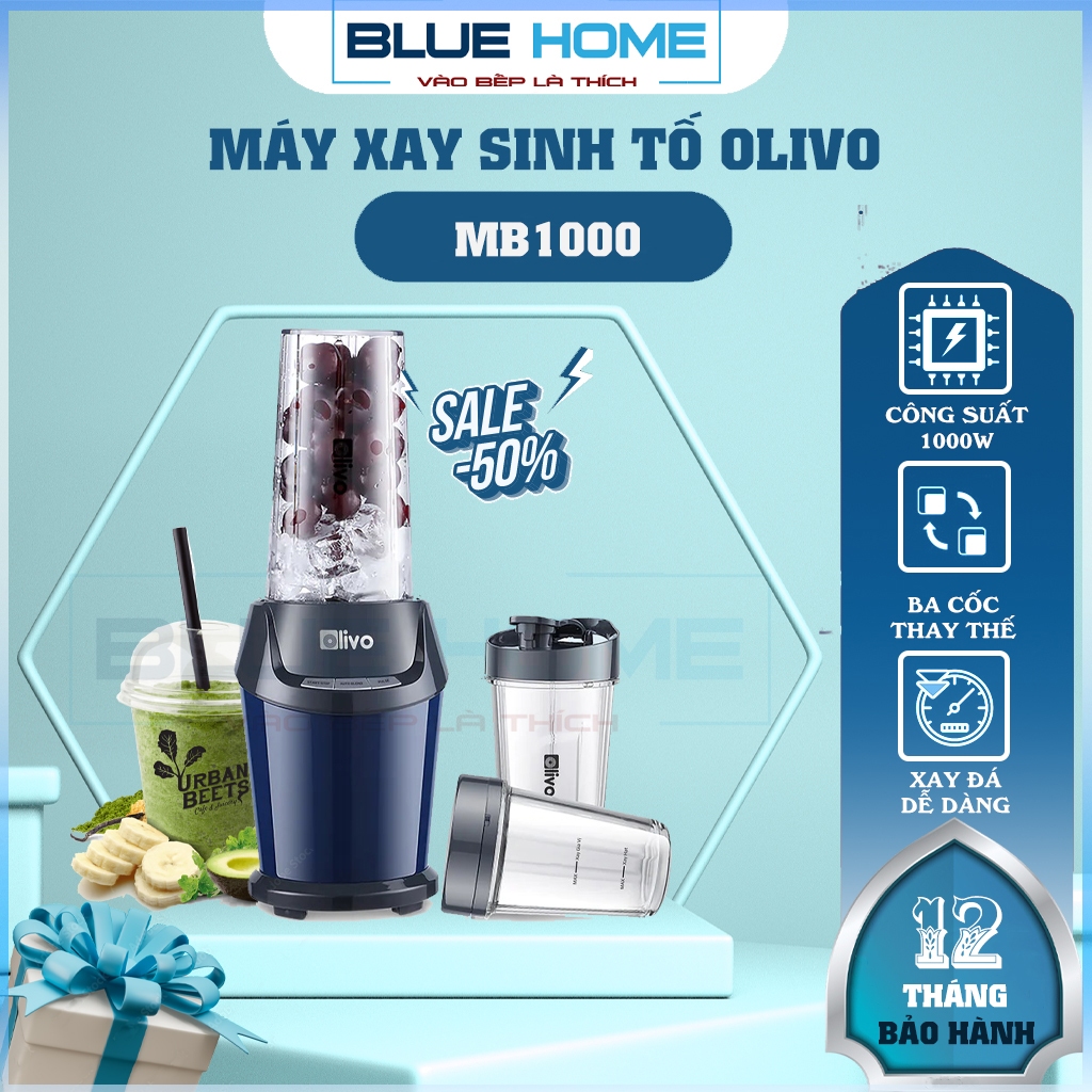 Máy Xay Sinh Tố OLIVO MB1000, Công Suất 1000W Kèm Ba Cốc Xay Linh Hoạt – Xay Đá Bào, Xay Sinh Tố, Smoothie