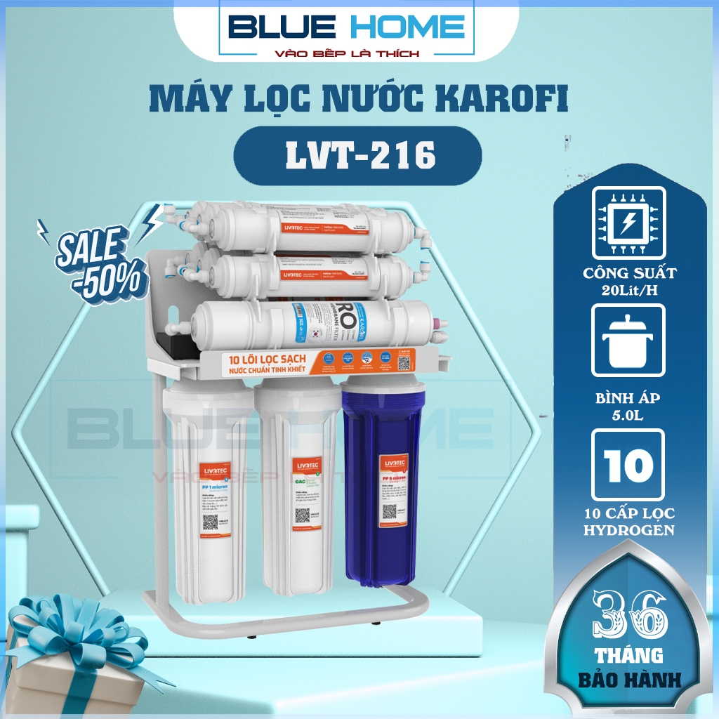 Máy Lọc Nước Để Gầm KAROFI LIVOTEC 216, 10 Lõi Lọc Màng RO 100GPD Hàn Quốc, Hàng Chính Hãng