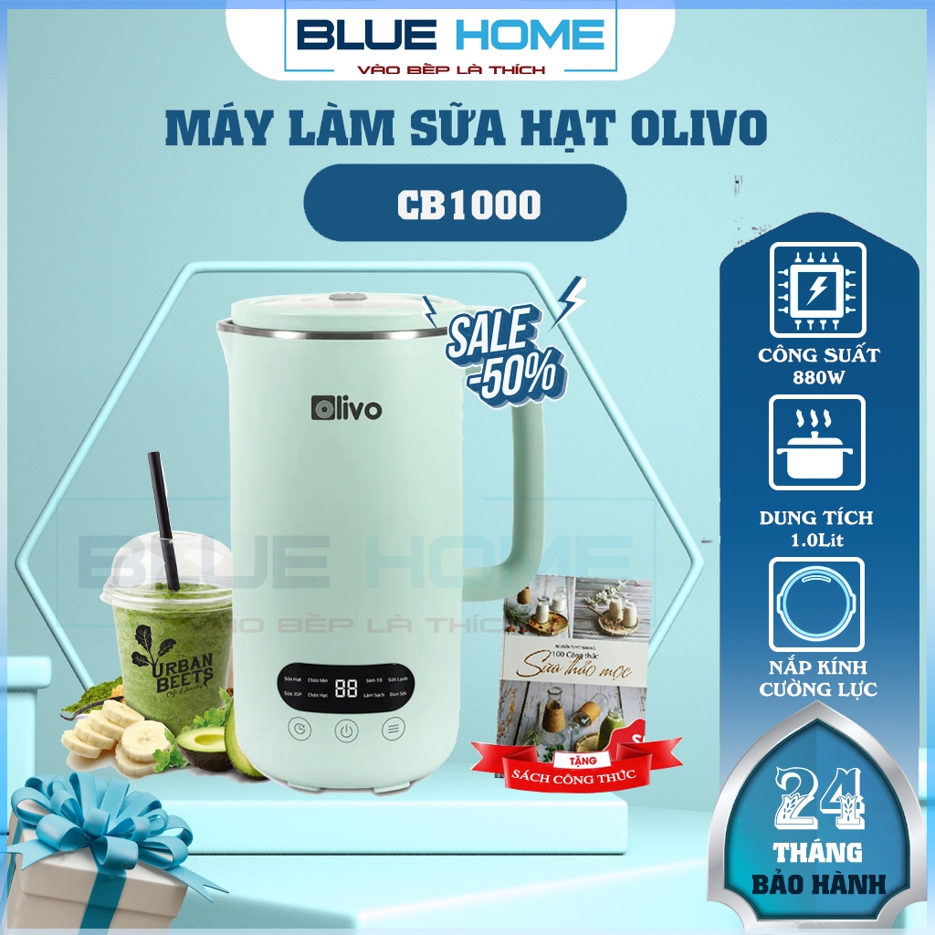 Máy Làm Sữa Hạt OLIVO CB1000, Dung Tích 1Lit, Nắp INOX Kết Hợp Kính Cường Lực, Công Suất 880W, Hàng Chính Hãng
