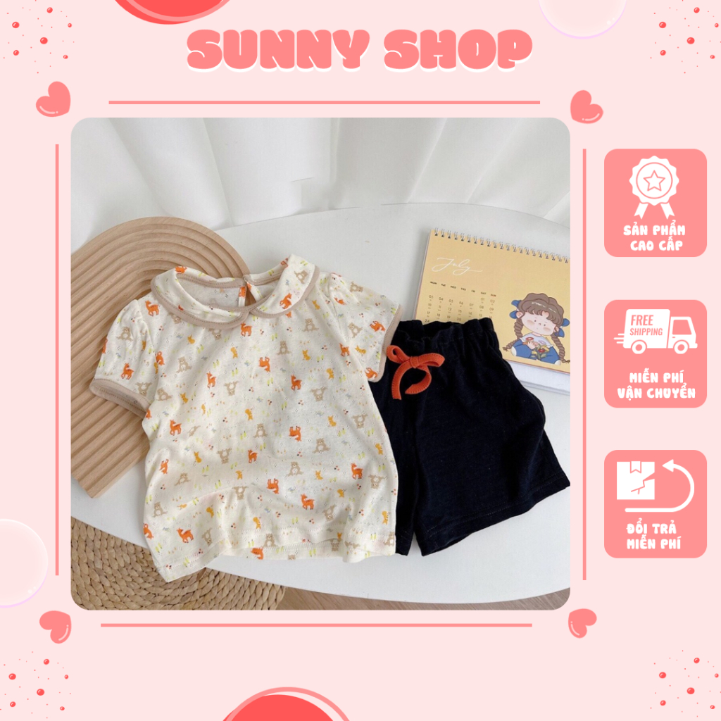 SUNNY SHOP - Set Bộ Bé Gái Họa Tiết Dễ Thương, Chất Cotton Mềm Mịn (10kg đến 20kg)