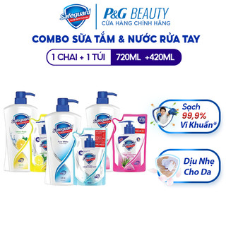 Combo Sữa Tắm & Nước rửa tay SAFEGUARD Loại Bỏ 99.9% Vi Khuẩn Chai 720ML Và Túi 420ml