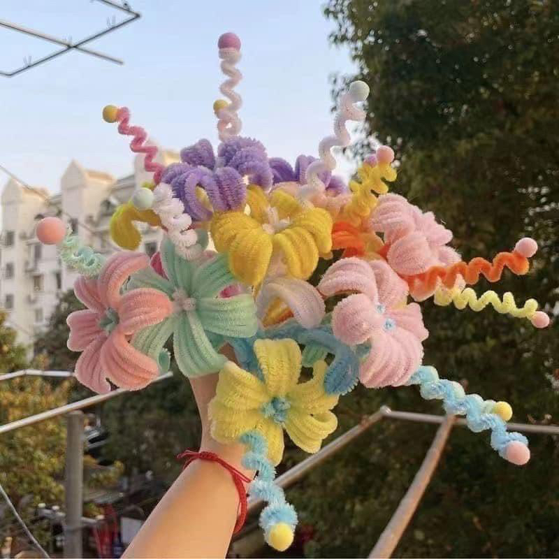 Set 200 dây kẽm nhung bông xù nhiều màu làm hoa trang trí mix đủ màu siêu xinh