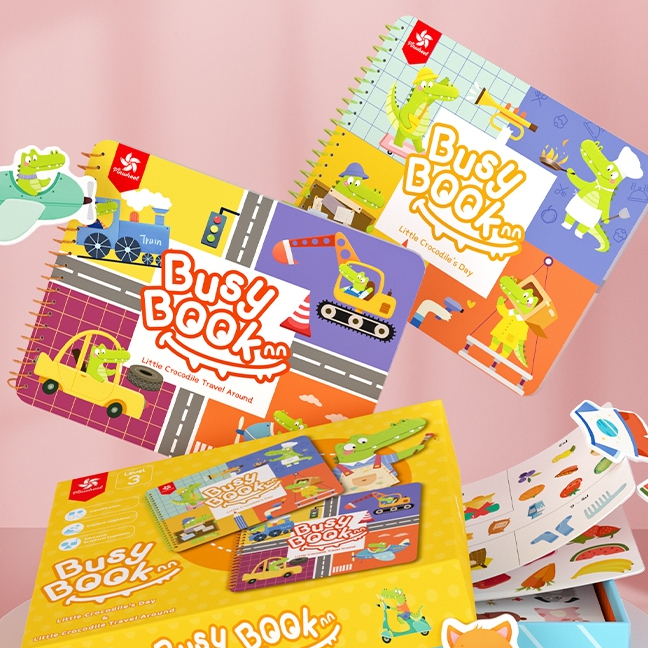 Đồ chơi busy book chính hãng Pinwheel bé vừa chơi bóc dán vừa học tiếng Anh Trung song ngữ Montessori giáo dục sớm (2q)