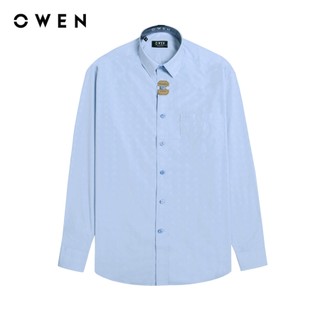 OWEN - Áo sơ mi dài tay Regular Fit màu Xanh chất liệu Bamboo - AR230063DT