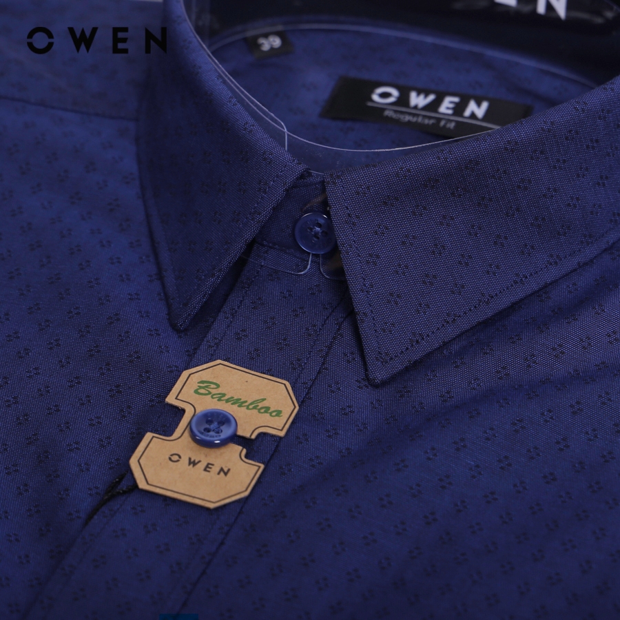 OWEN - Áo sơ mi dài tay Regular Fit màu Navy chất liệu Bamboo - AR230198D