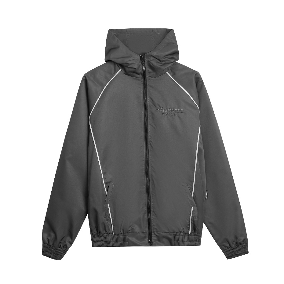 Áo Khoác Dù SAIGONESE Phối VIền Form Rộng 2 Lớp Unisex Nam Nữ / Xám Chì