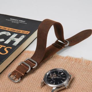 Dây đồng hồ Nato da bò sáp nâu thích hợp cho đồng hồ cơ, pin size dây 18, 20, 22, 24mm S42 Vnstrap dây thủ công Vintage