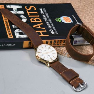 Dây đồng hồ Nato da bò sáp nâu thích hợp cho đồng hồ cơ, pin size dây 18, 20, 22, 24mm S41 Vnstrap dây thủ công Vintage