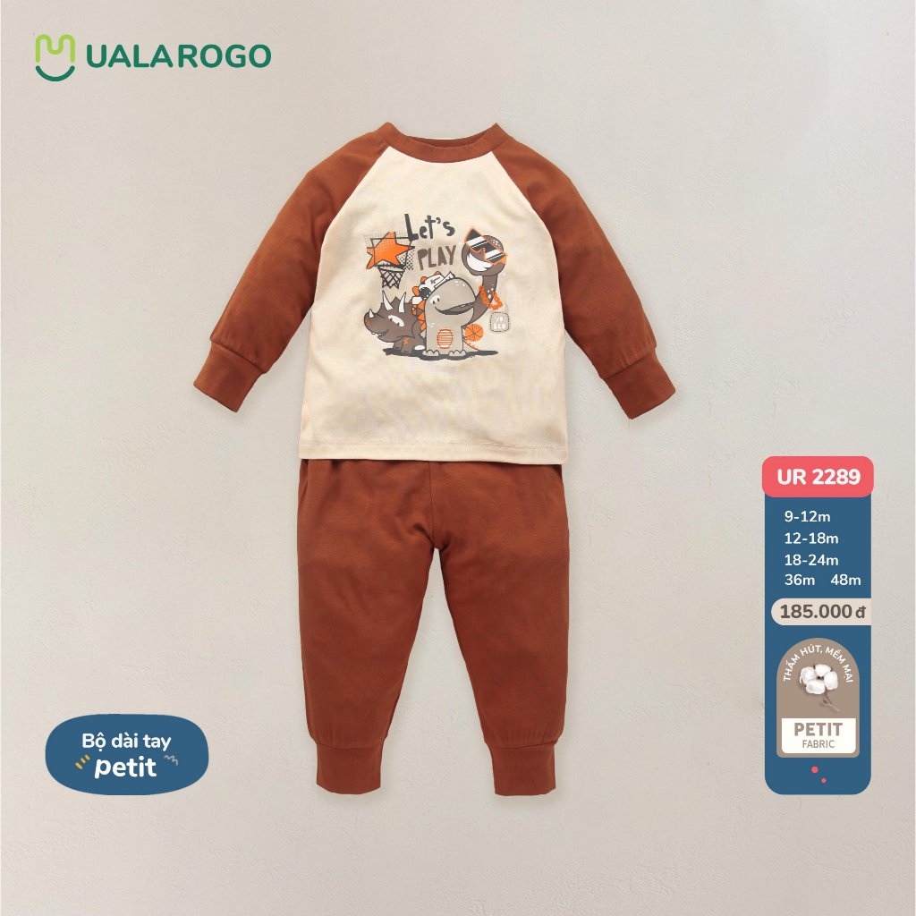 Bộ Uala Rogo Petit siêu mềm mịn cao cấp thấm hút tốt dài tay in họa tiết bé trai bé gái Uala Rogo 2219 2289