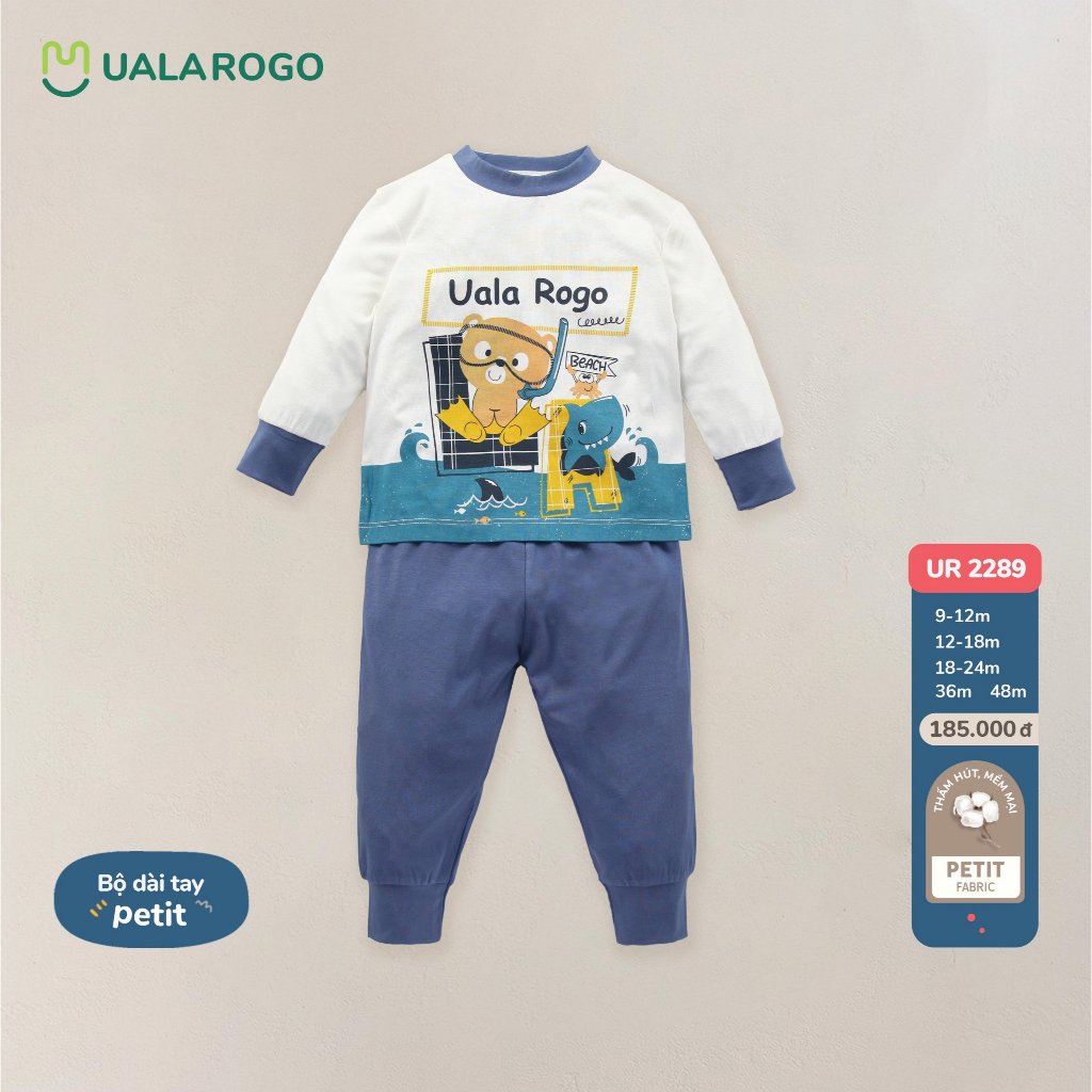 Bộ Uala Rogo Petit siêu mềm mịn cao cấp thấm hút tốt dài tay in họa tiết bé trai bé gái Uala Rogo 2219 2289