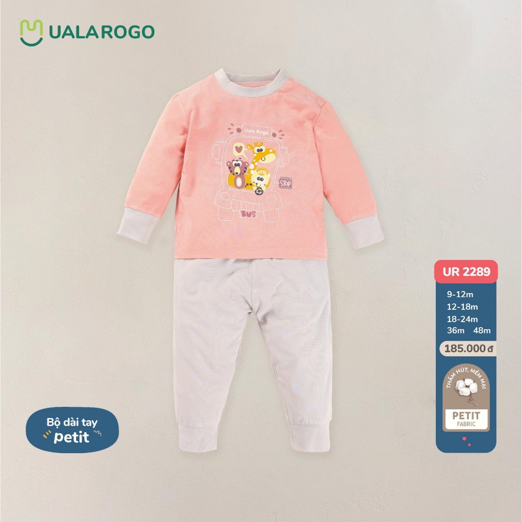 Bộ Uala Rogo Petit siêu mềm mịn cao cấp thấm hút tốt dài tay in họa tiết bé trai bé gái Uala Rogo 2219 2289