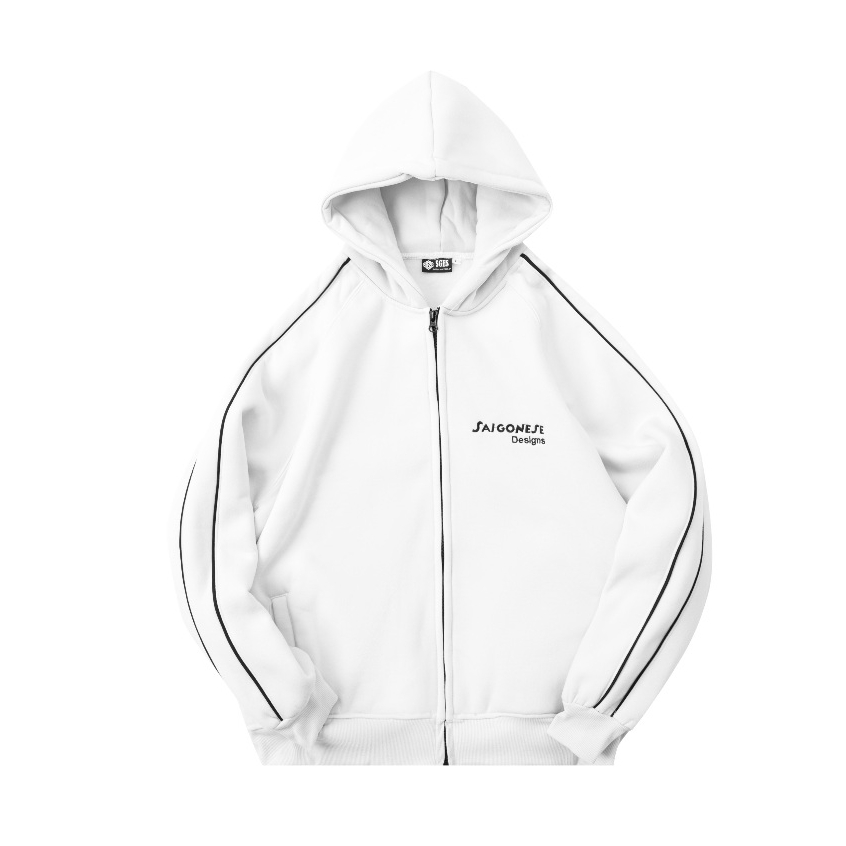 Áo Khoác Hoodie SAIGONESE Thun Nỉ Form Boxy Rộng Nam Nữ Unisex / Trắng