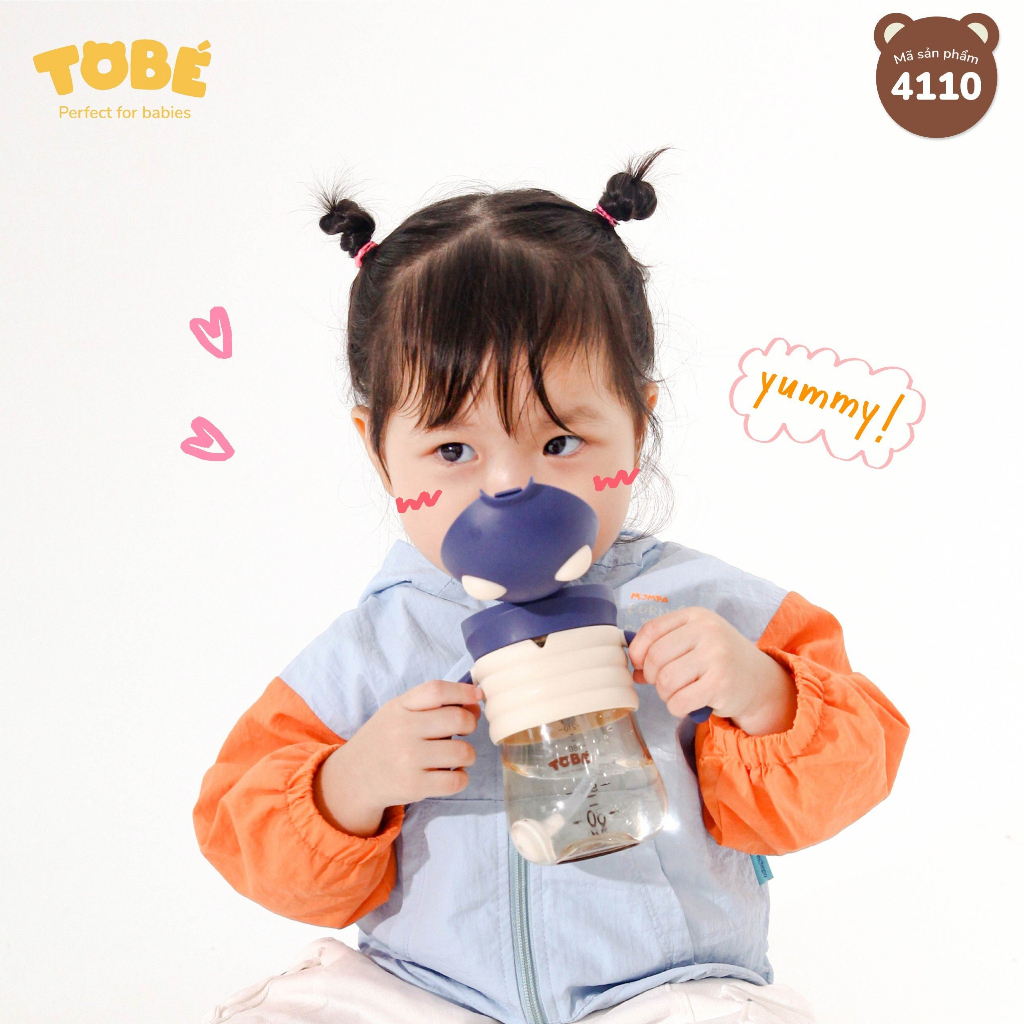 TOBE Bình Uống Nước LEON 300 ml Chất Liệu PPSU Có Nắp Ống Hút Van Chống Sặc Hút Nhiều Điểm An Toàn Nhỏ Gọn