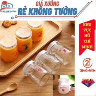  Set 12 Hũ Thủy Tinh Làm Sữa Chua In Nhiều Hình Ngộ Nghĩnh Có Nắp-Hũ Thủy Tinh Làm Yogurt-Chịu Nhiệt Tốt