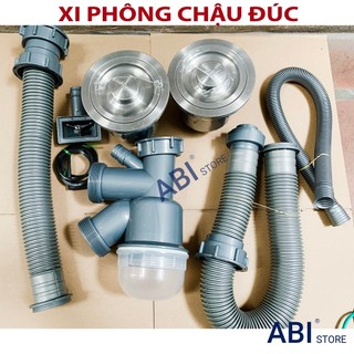 Xi phông chậu rửa bát 2 hố dùng cho chậu đúc ( xi phông đôi bồn rửa chén ) hàng dày đẹp giá rẻ