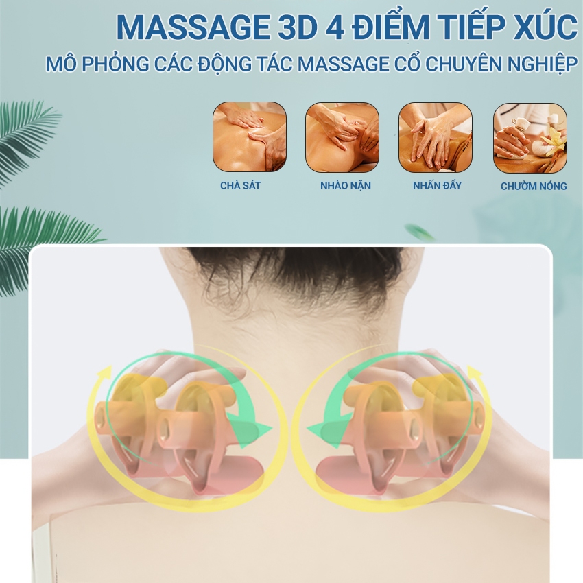 Gối massage cổ vai gáy U-100, máy mát xa cổ cao cấp với 3 mức nhiệt chườm