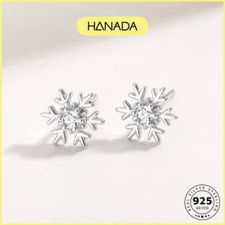 Bông Tai Bạc Cao Cấp Hanada Hoa Tuyết 1 Hạt Đá Trắng 0319 B12