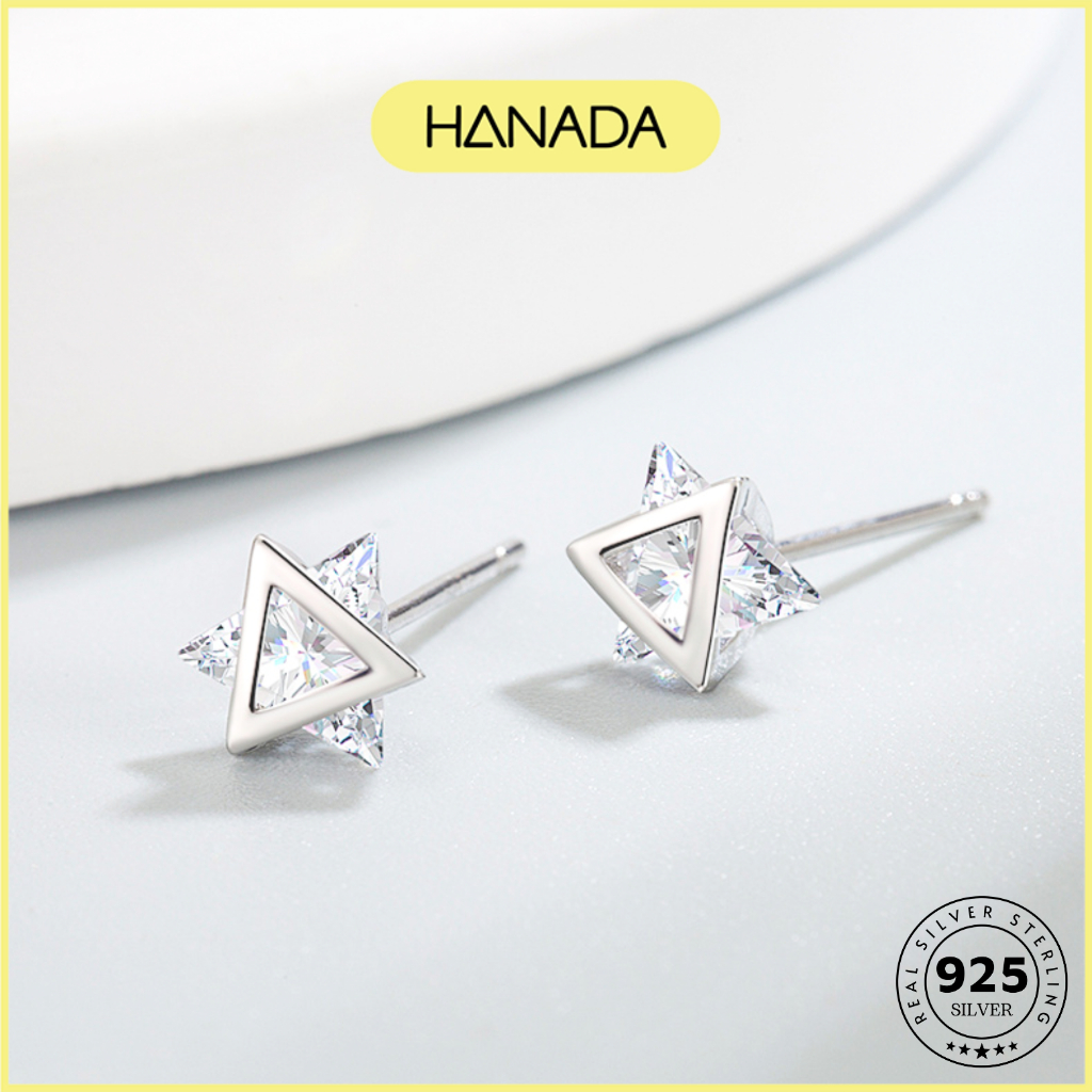 Bông Tai Bạc 925 Hanad Bông Tai Đá Tam Giác 0629