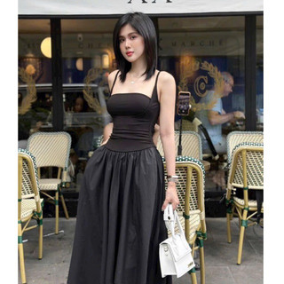 Sét Đầm maxi hai dây body phối thân dáng xòe mix áo ống Sang chảnh