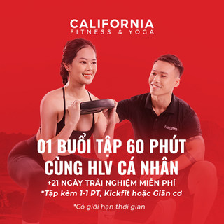  E-voucher tập gym California Fitness - 21 ngày và 01 buổi tập 1-1 PT, Kickfit, Giãn cơ