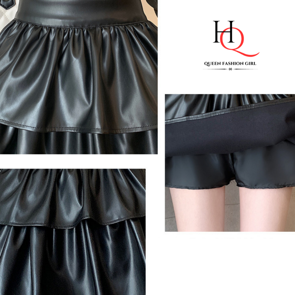 Chân váy da xòe 2 tầng đẹp xếp ly, chân váy da dáng ngắn chữ a đi chơi chất DA cao cấp phong cách hàn quốc- 444HQ