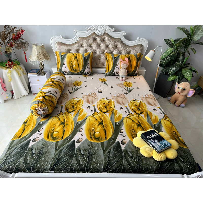 Bộ drap thun hàn quốc 4 món mát mịn, mẫu hoa tulip siêu đẹp
