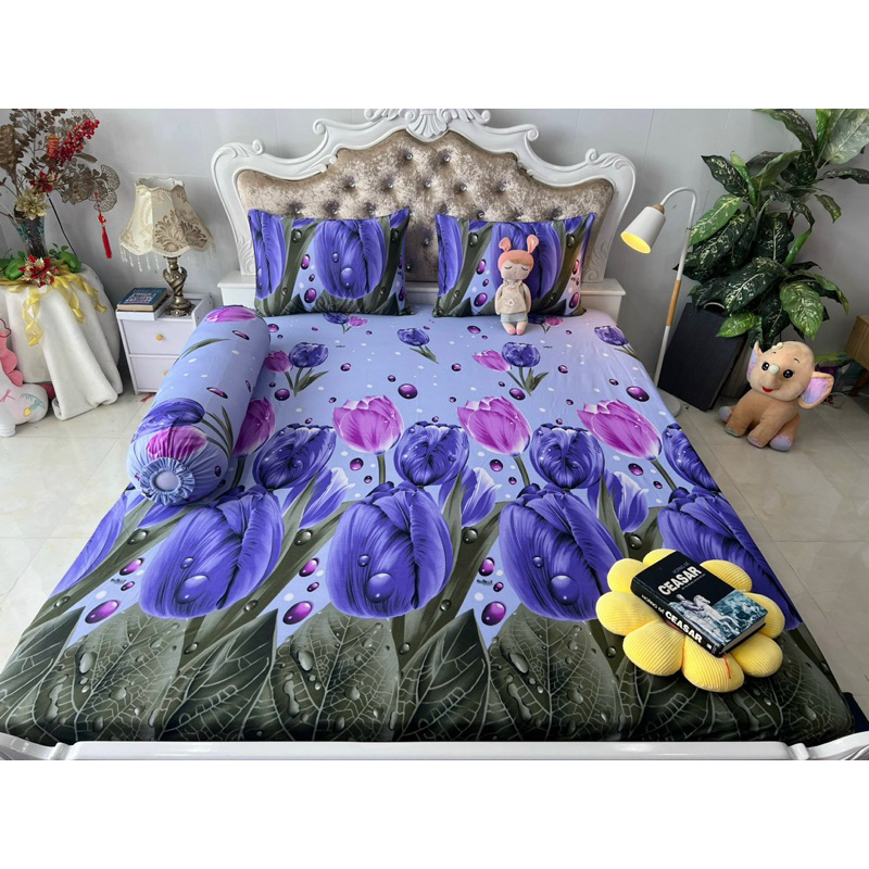 Bộ drap thun hàn quốc 4 món mát mịn, mẫu hoa tulip siêu đẹp