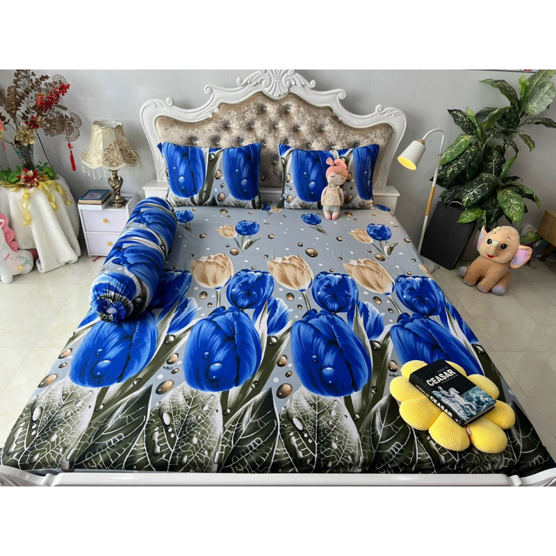 Bộ drap thun hàn quốc 4 món mát mịn, mẫu hoa tulip siêu đẹp