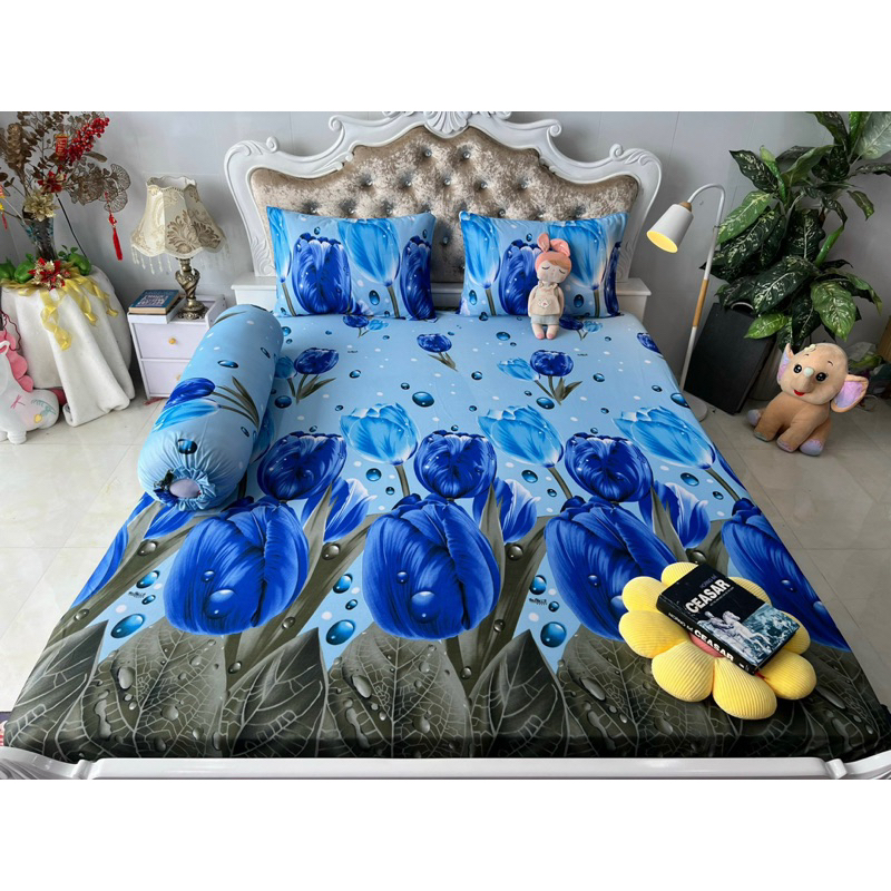 Bộ drap thun hàn quốc 4 món mát mịn, mẫu hoa tulip siêu đẹp