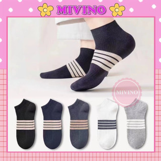 Tất lười nam Mivino vớ cổ ngắn cotton họa tiết kẻ ngang nhiều màu thời trang TN06