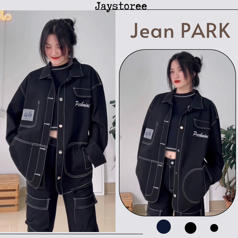 Áo khoác Jeans PARK NINI form rộng màu XANH ĐEN 🏁 Nam nữ unisex 🖤 Áo khoác bò denim Jaystoree