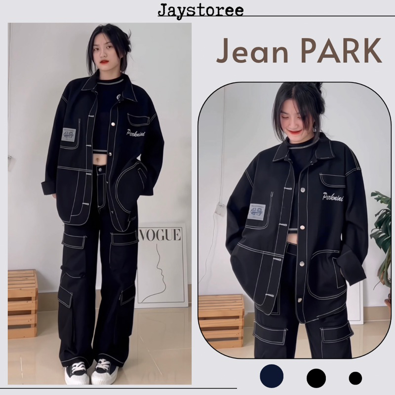 Áo khoác Jeans PARK NINI form rộng màu XANH ĐEN 🏁 Nam nữ unisex 🖤 Áo khoác bò denim Jaystoree