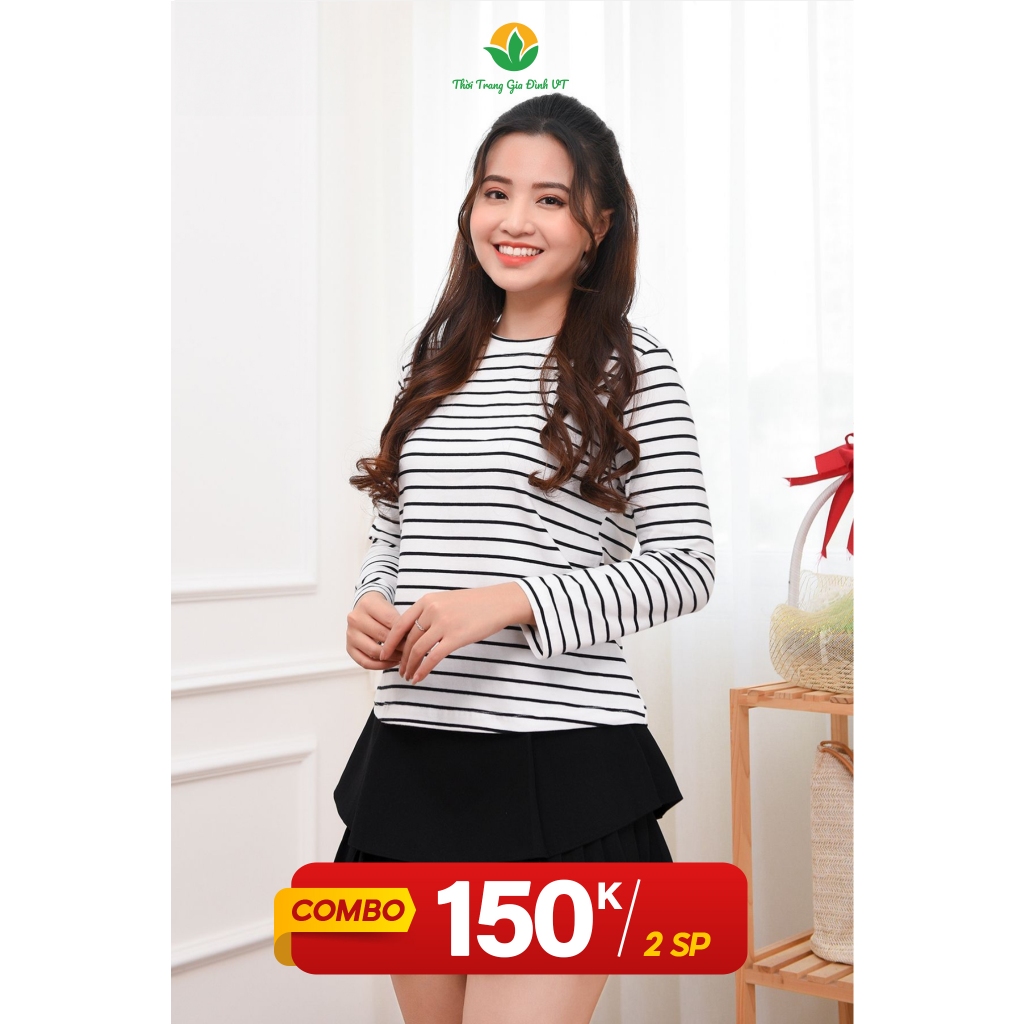 Áo Cotton thun dài tay kẻ thời trang Việt Thắng - A11.2203