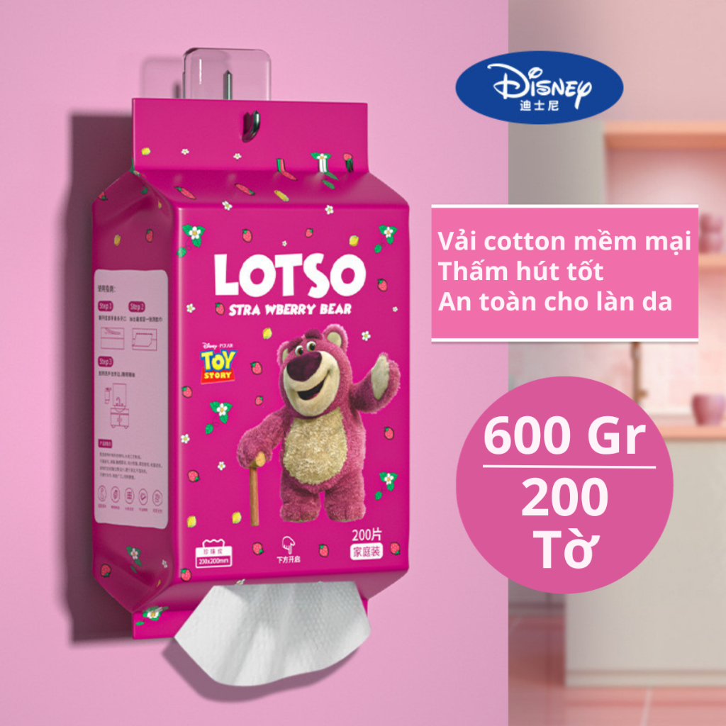 Khăn Mặt Khô Lotso Dùng 1 Lần,100% Cotton, 200 Tờ
