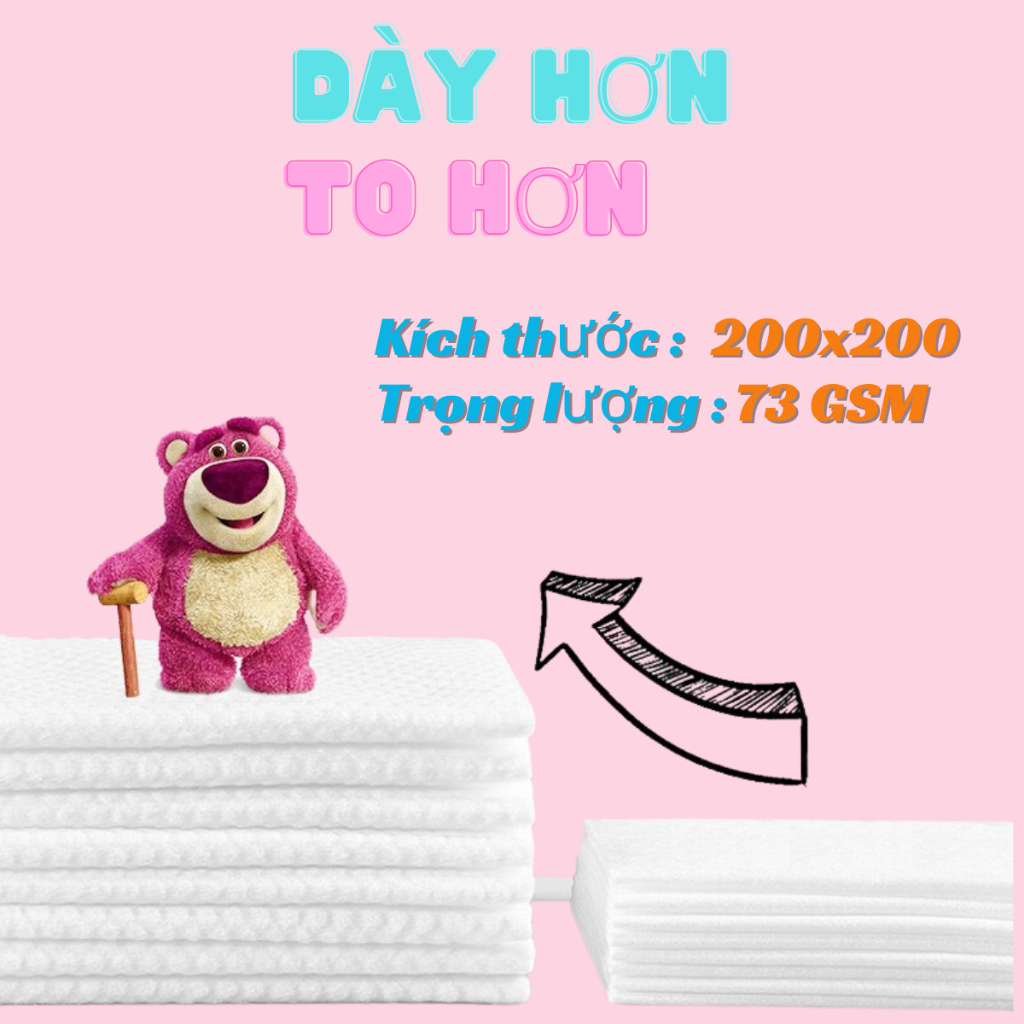 Khăn Mặt Khô Lotso Dùng 1 Lần,100% Cotton, 200 Tờ