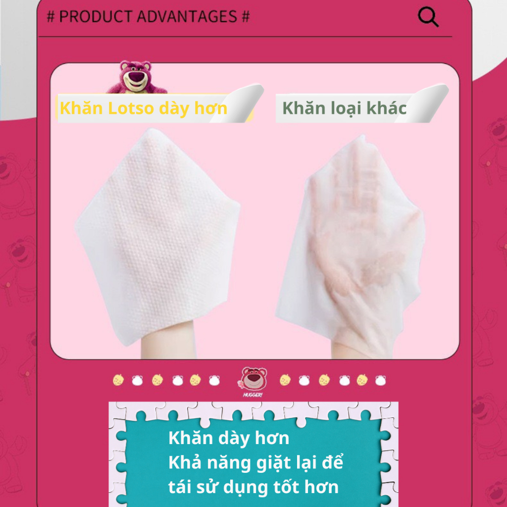 Khăn Mặt Khô Lotso Dùng 1 Lần,100% Cotton, 200 Tờ