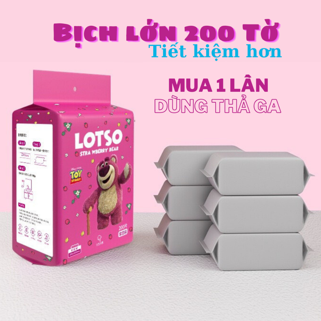 Khăn Mặt Khô Lotso Dùng 1 Lần,100% Cotton, 200 Tờ