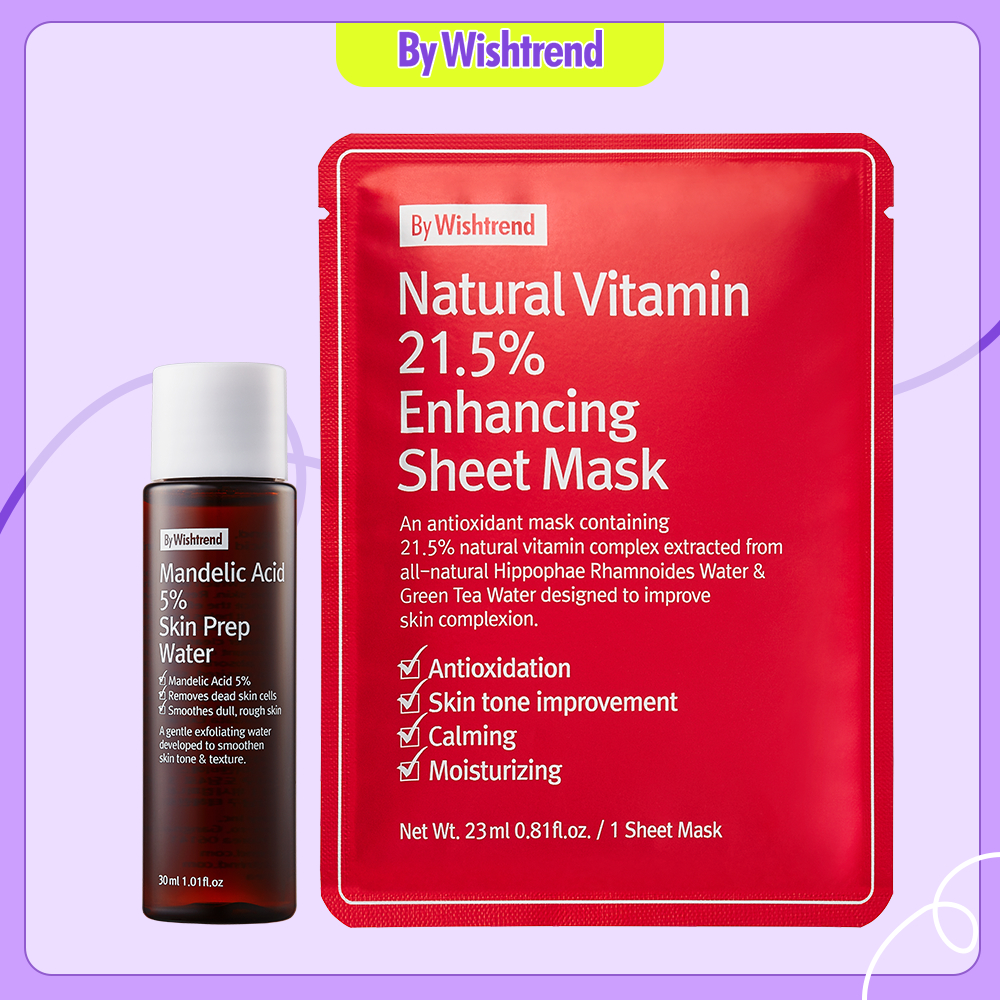 Combo 1 Toner Mandelic 30ml+1 mặt nạ giấy Natural Vitamin 21.5% 23ml+1 vitamin A bakuchiol 1g
