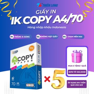 Combo 5 ream Giấy A4, giấy photo IK Copy 70gsm 500 tờ - Giấy in A4 đều màu không gợn sóng