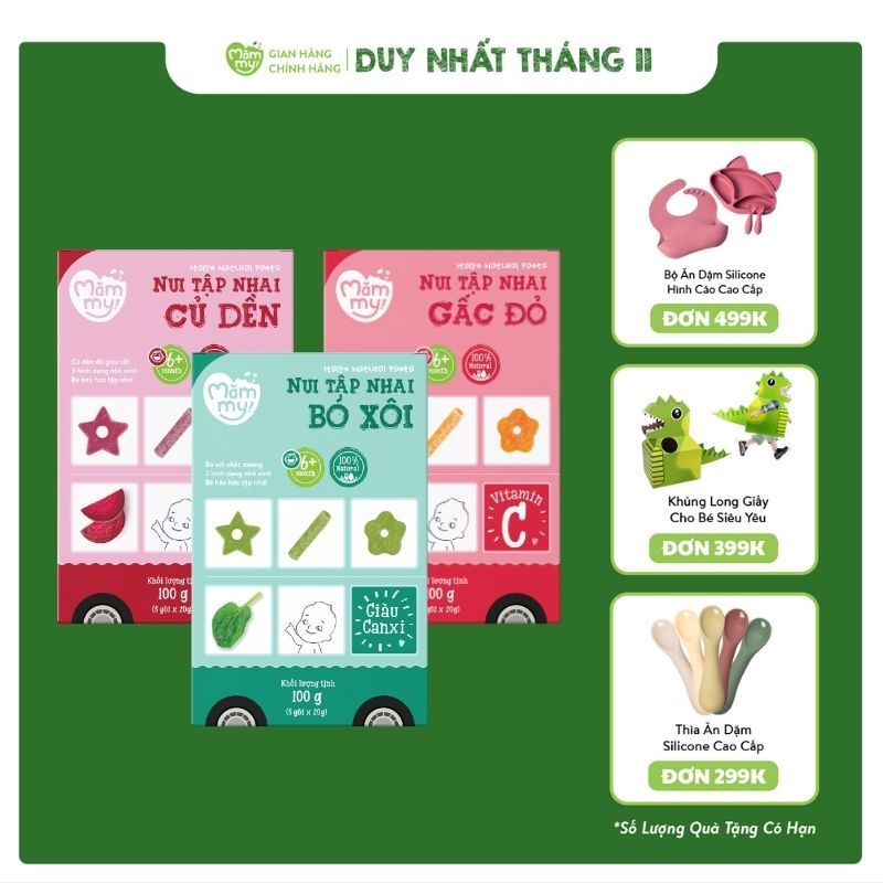 Tổng hợp 3 loại nui mini rau củ Mămmy cho bé mới ăn dặm tập nhai trên 6 tháng Mom's Collection 100g