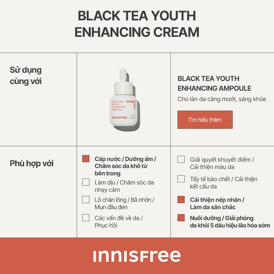 Kem dưỡng da ban đêm ngăn ngừa lão hóa từ trà đen innisfree Black Tea Enhancing Cream 50 mL (New 2023)