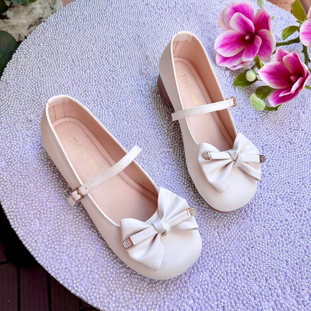 Giày búp bê nữ da mềm phối nơ đế cao su dẻo 3cm Thiên An TA27