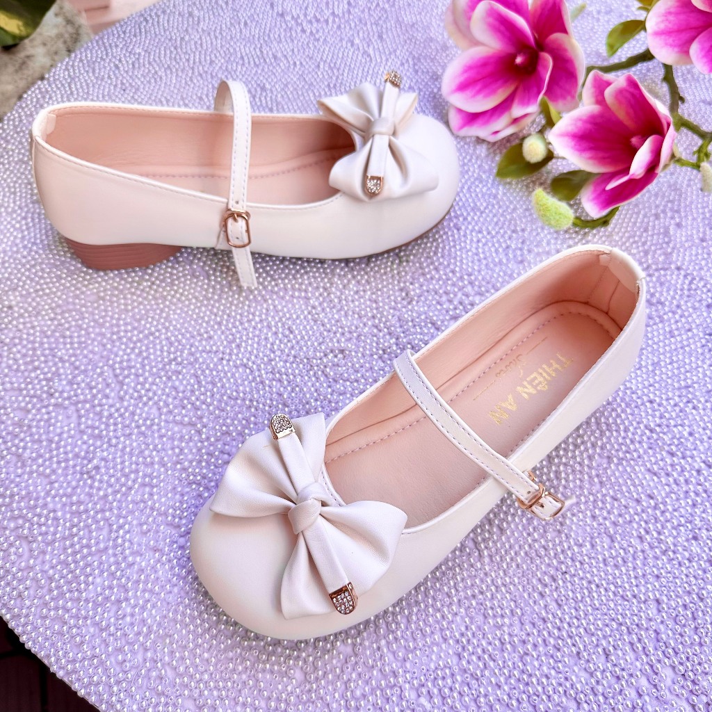Giày búp bê nữ da mềm phối nơ đế cao su dẻo 3cm Thiên An TA27