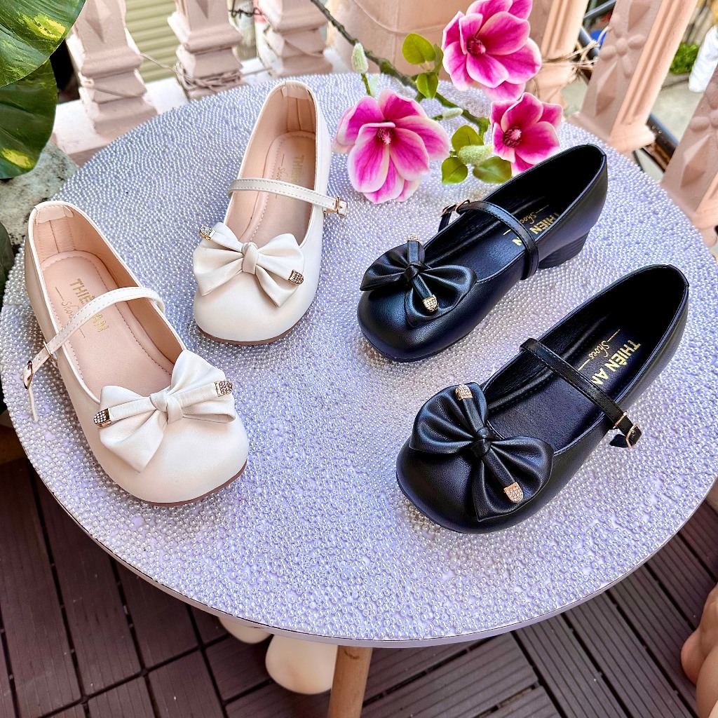 Giày búp bê nữ da mềm phối nơ đế cao su dẻo 3cm Thiên An TA27