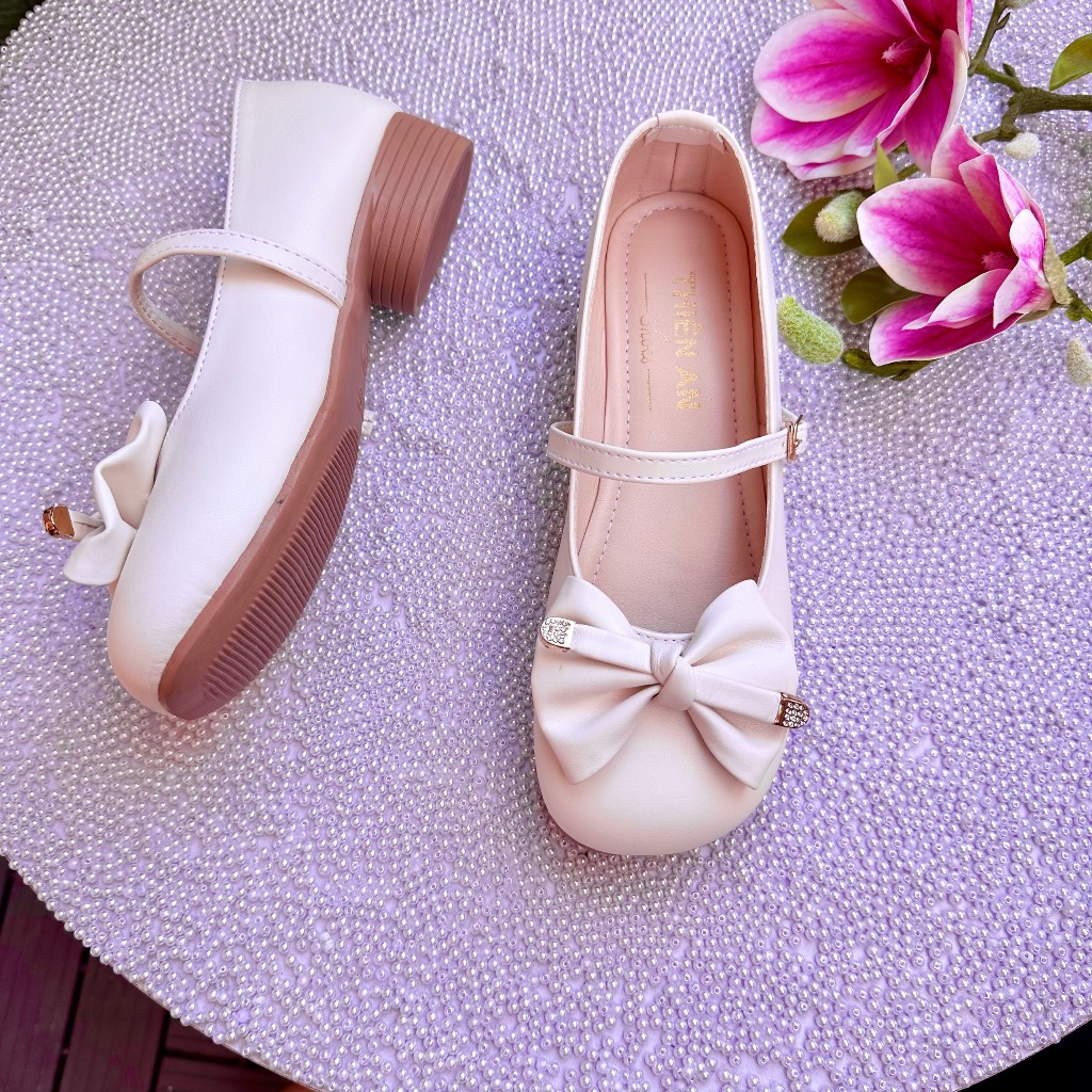 Giày búp bê nữ da mềm phối nơ đế cao su dẻo 3cm Thiên An TA27