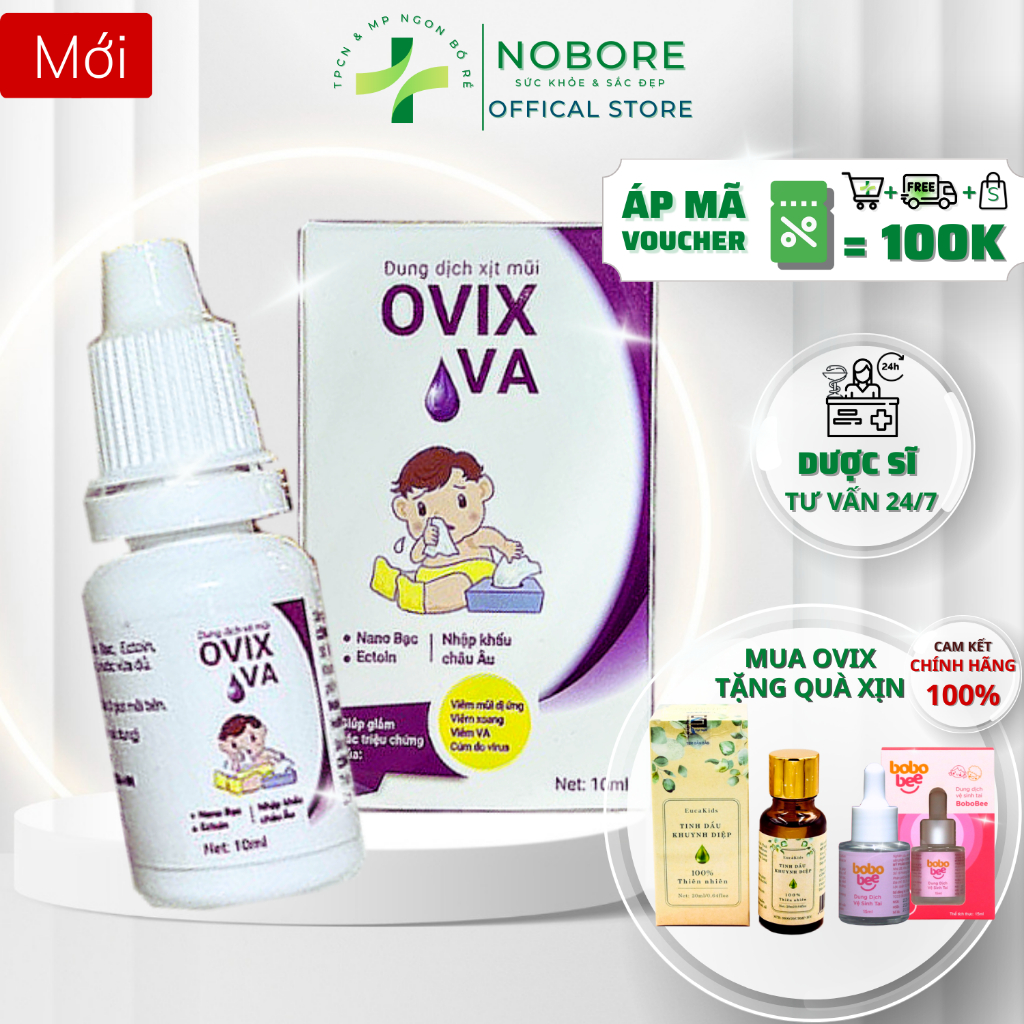 Nhỏ Mũi Trẻ Em Ovix VA 10ml Chứa Ectoin, Nano Ag+ Hỗ Trợ Giảm Viêm Mũi, Làm Sạch Chất Nhầy | [NOBORE
